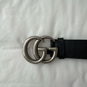 Gucci Black Leather Belt with Silver GG Emblem